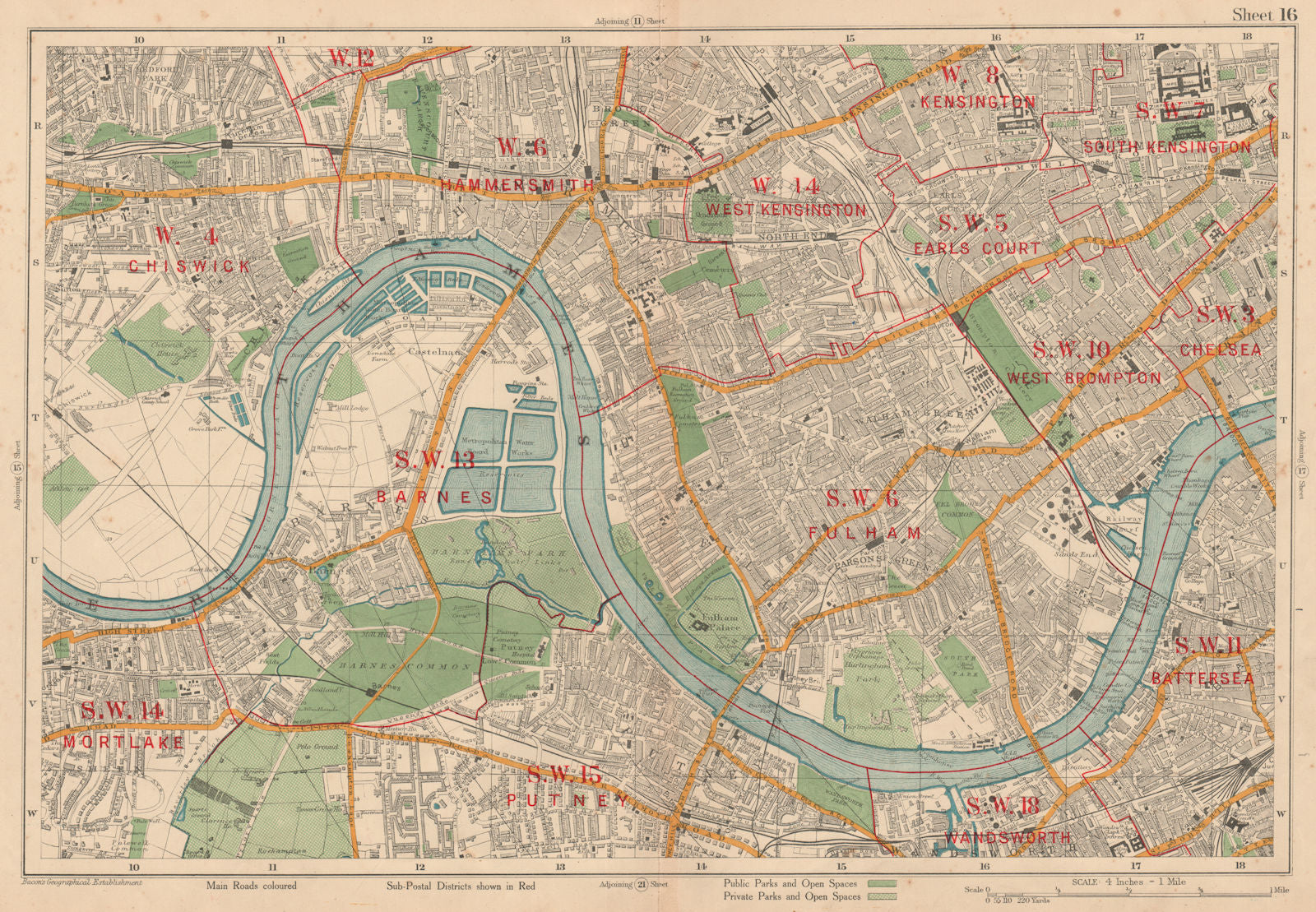 HAMMERSMITH FULHAM Chiswick Kensington Chelsea Barnes Putney. BACON 1927 map